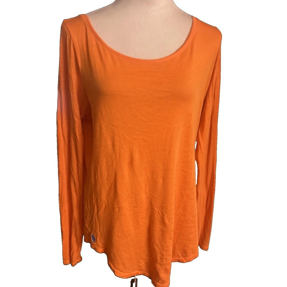 Polo Ralph Lauren Womens L Cotton Orange Long Sleeves Pullover Pony Logo T Shirt